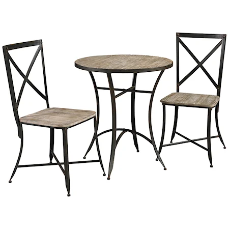 Metal & Wood Table & 2 Chairs Set